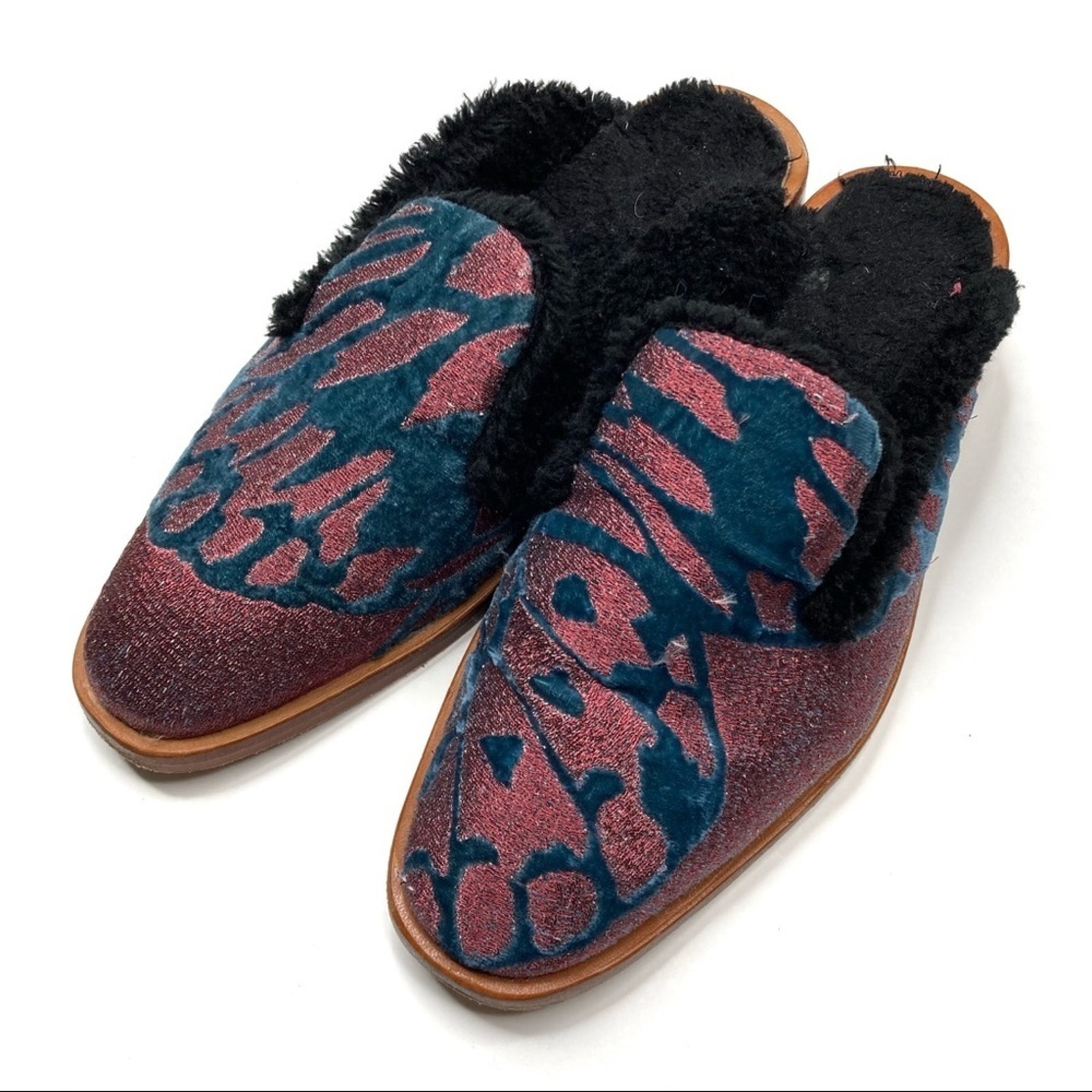 Free People Butterfly Effect Slip On Mules Faux Fur Lined Womens Eur 37/ Us 7